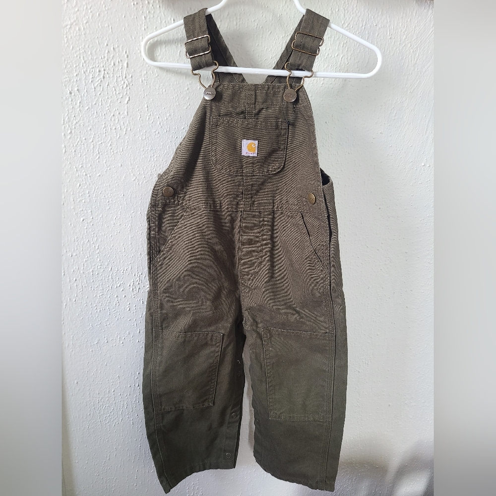 Army green toddler carhartt bibs